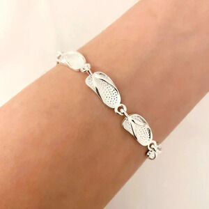 925 Sterling Silver Flip Flop Bracelet Shoe Bracelet Beach Vacation Bracelet